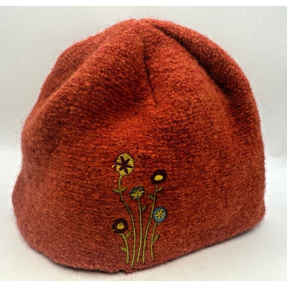 Pistil Colorful 100% Wool Italy Beanie embroidered Tulips Dasieys Flowers - Picture 1 of 7